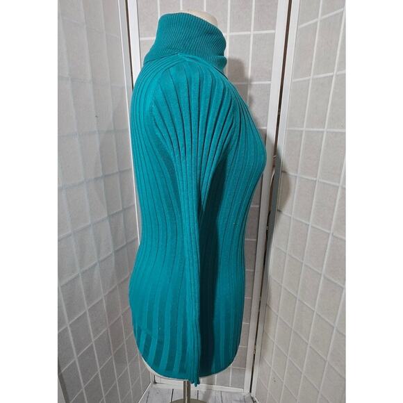 Ashley Stewart Women Teal Ribbed Knit Turtleneck Sweater Shirt Plus Size: 10/12 - Picture 3 of 6